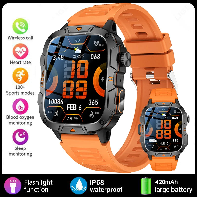2025 New Smart Watch for Men Bluetooth Call Fitness Tracker LED Flashlight 3ATM Waterproof Sport Smartwatch for Android iOS