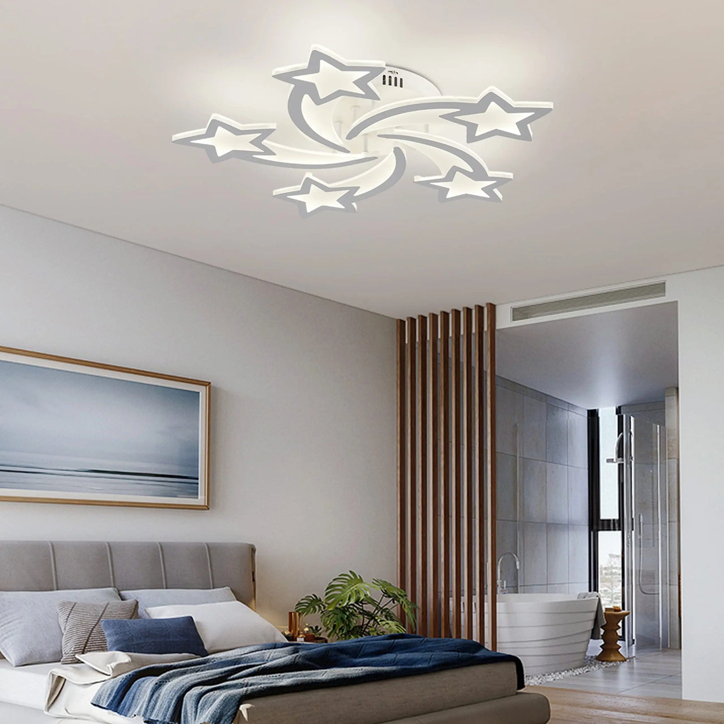 Smart Dimmable LED Ceiling Light APP Control Chandelier for Living Room Star Acrylic Lamp Remote Control Flush Mount for Bedroom