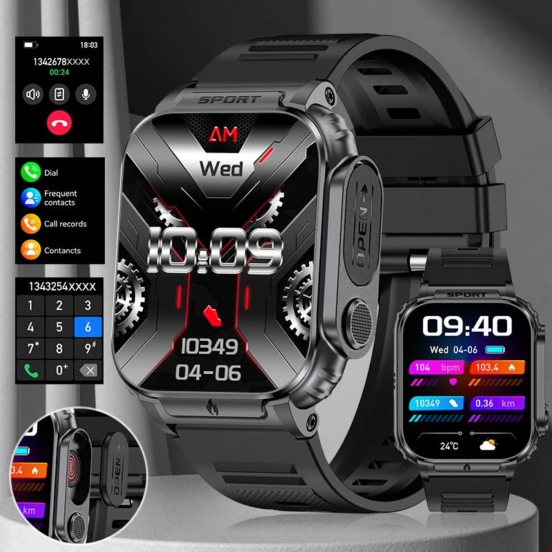 LIGE New 1.95" HD Screen Smart Watch Men 500mAh Big Battery Outdoor Sports Man Watches BT Call Smartwatch With Electronic Heater