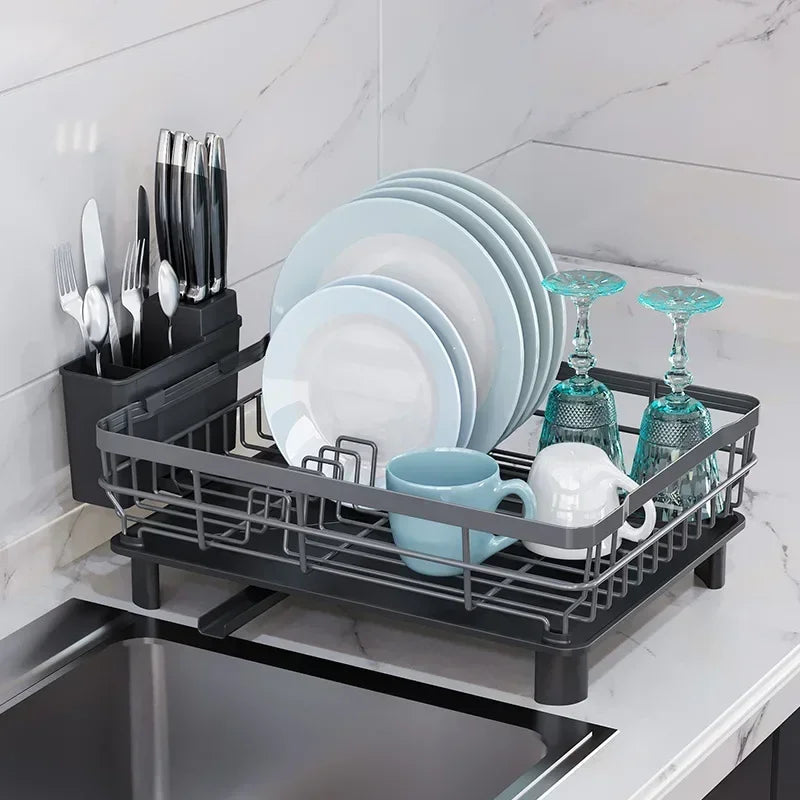 Home Drying Rack Dish Drainer Whth Drainboard Light Duty Blak Countertop Utensil Organizer Kitchen Accessorier Dish Storagerack