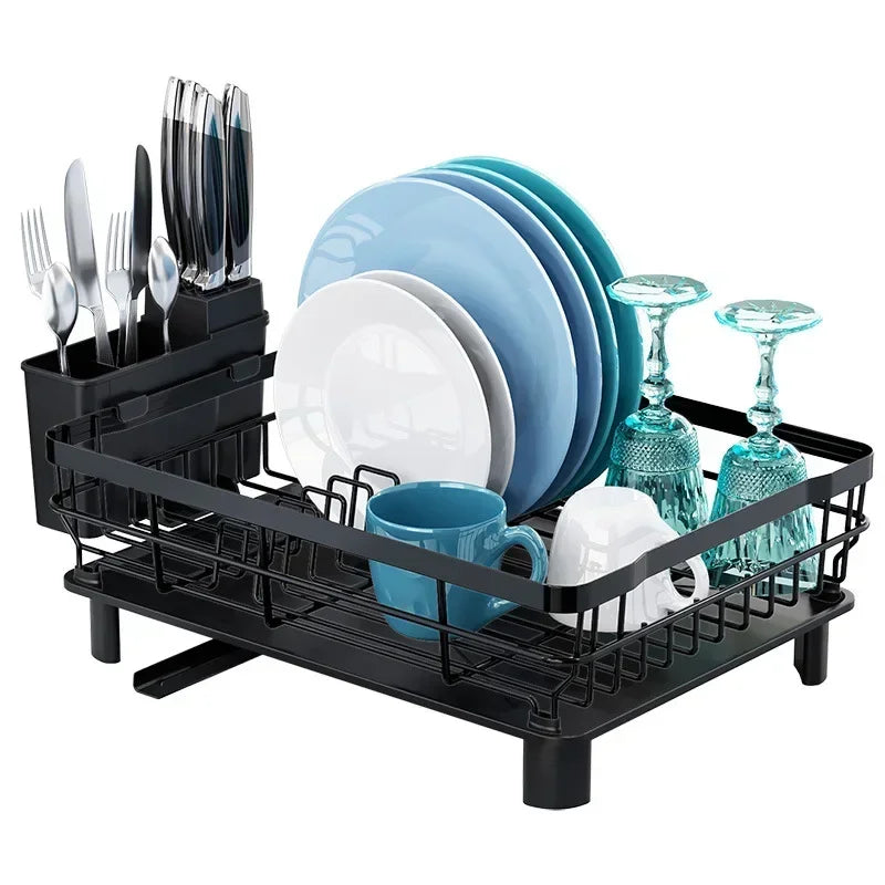 Home Drying Rack Dish Drainer Whth Drainboard Light Duty Blak Countertop Utensil Organizer Kitchen Accessorier Dish Storagerack