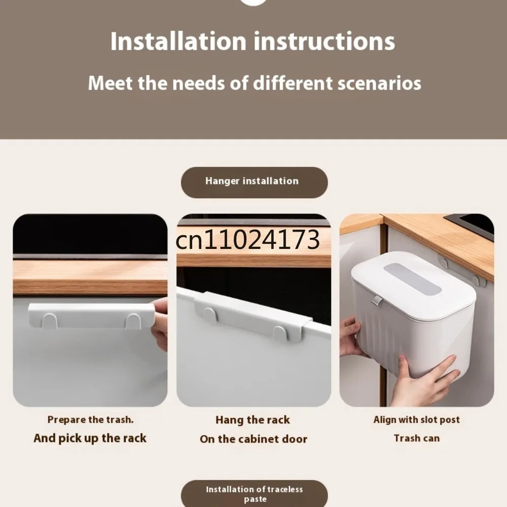 Trash Bin Without Punching Silicone Handle with Lid Two-way Opening Lid Wall-mounted PP Paper Basket Storage Tube Household Item
