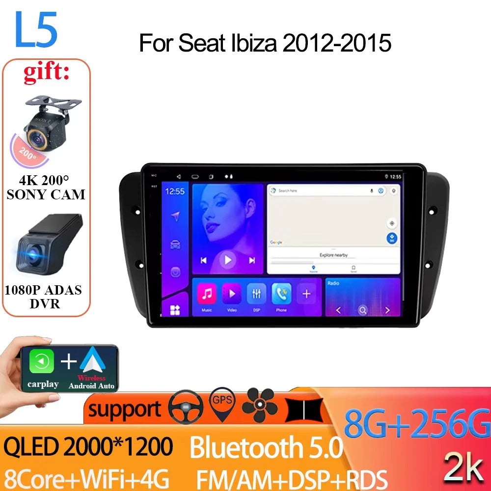 Android Auto Radio Car For Seat Ibiza 2012-2015 GPS Navigation QLED Touch Screen Multimedia Video Player 5G WIFI BT No 2din DVD