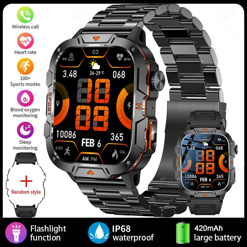 2025 New Smart Watch for Men Bluetooth Call Fitness Tracker LED Flashlight 3ATM Waterproof Sport Smartwatch for Android iOS