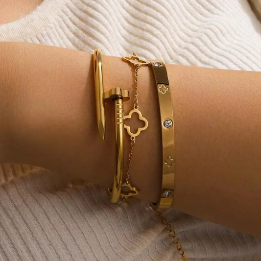 3PCS French Lucky Clover Women's Bracelet Set High Quality Stainless Steel INS Hot Selling Bracelet Charm Feeling Jewelry Gift