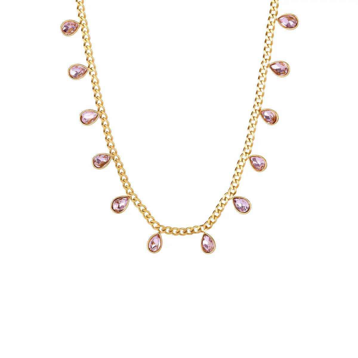 Colored Zircon Waterdrop Necklace For Women Stainless Steel Gold Color Chain Choker Necklace Luxury Jewelry collares para mujer