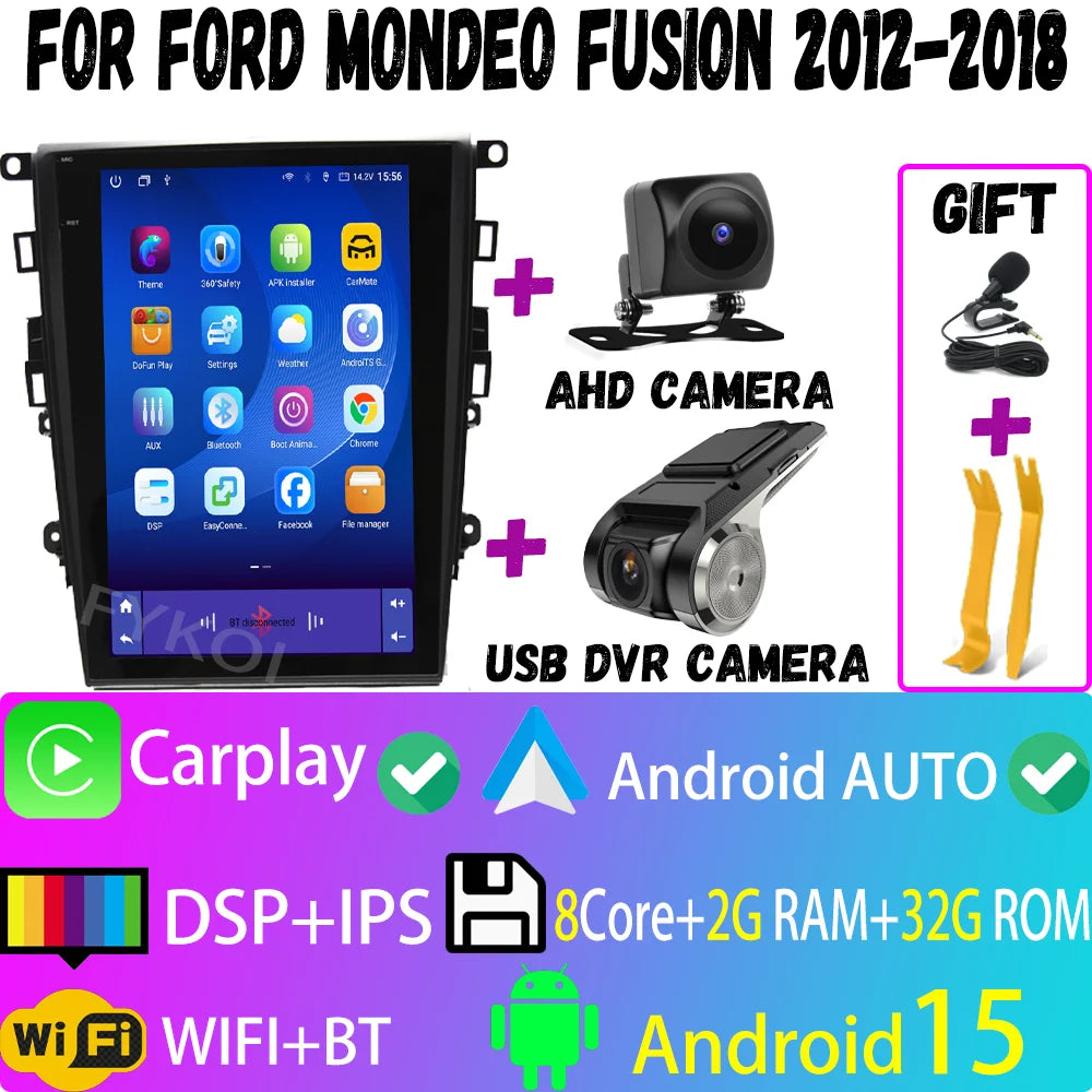 12.1" Android 15 For Ford Mondeo Fusion 2012-2018 Video Player Car Intelligent Systems Carplay Screen GPS Navigation Head Unit
