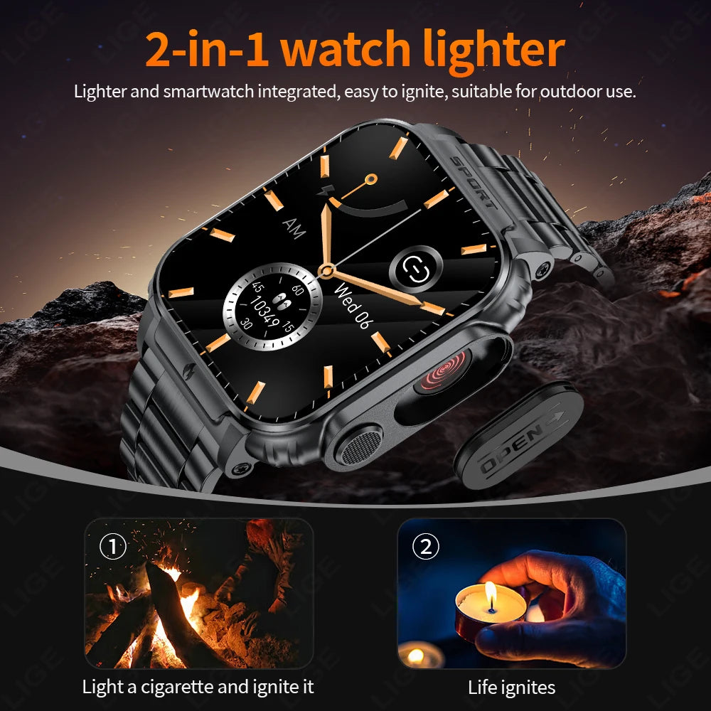 LIGE New 1.95" HD Screen Smart Watch Men 500mAh Big Battery Outdoor Sports Man Watches BT Call Smartwatch With Electronic Heater