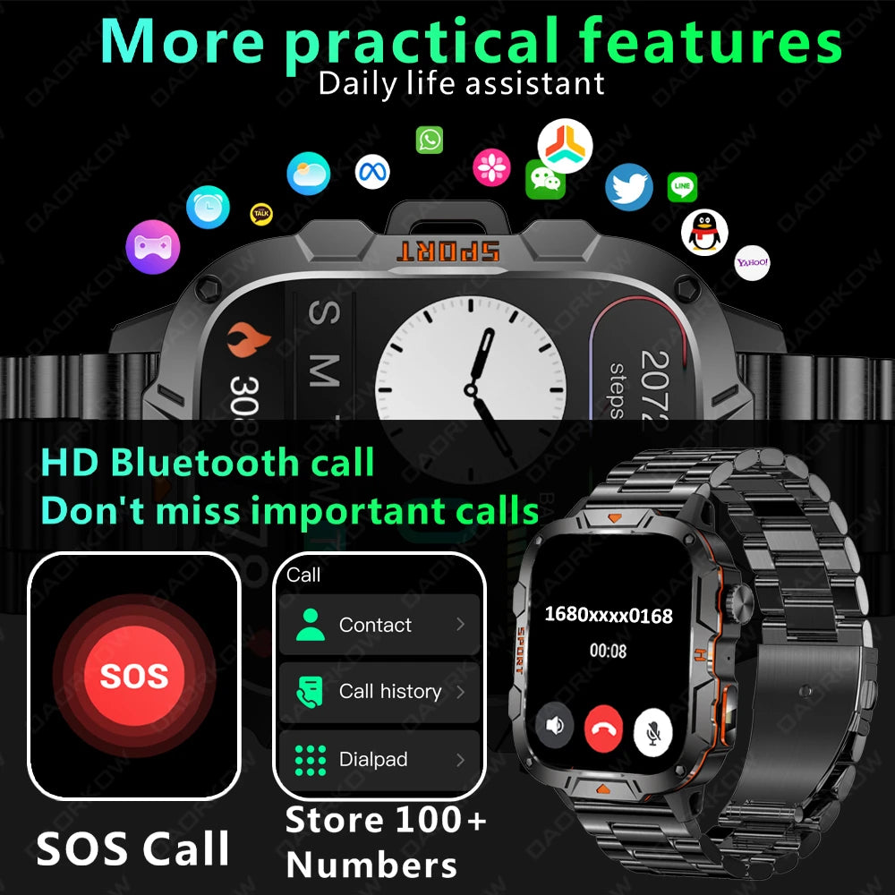 2025 New Smart Watch for Men Bluetooth Call Fitness Tracker LED Flashlight 3ATM Waterproof Sport Smartwatch for Android iOS