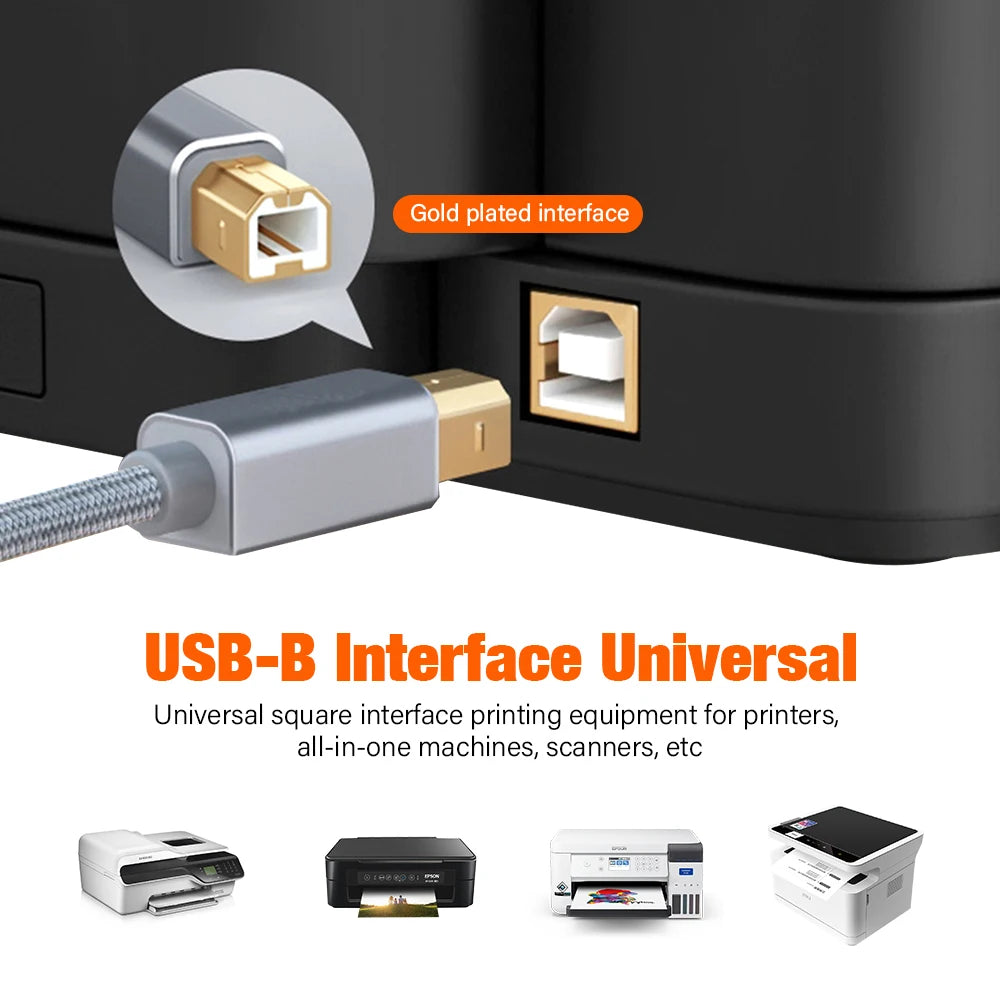 1m 2m 3m USB C to USB B 2.0 Printer Cable Braided Printer Scanner Laptop Computer High Speed for Epson HP Brother Huawei Xiaomi