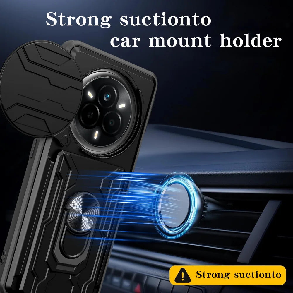 Card Storage Slot Camera Protect case for Realme 14 Pro + realme 13 Pro Armor Hybrid Ring Cover