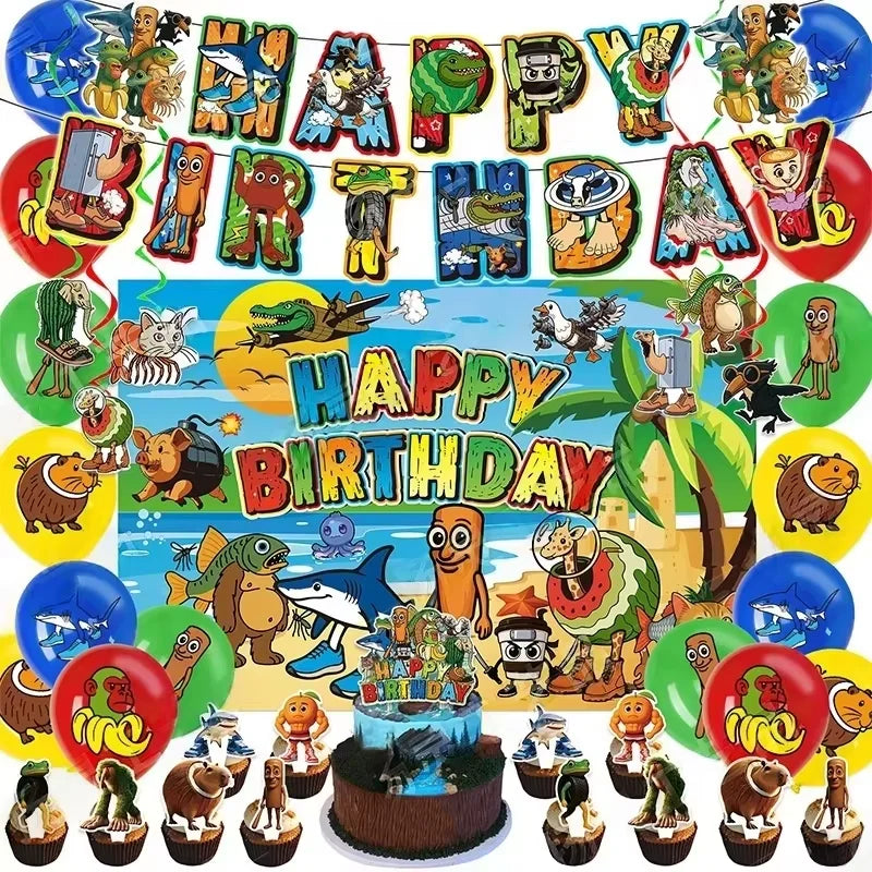 Italian Brainrot Birthday Party Decoration Tung Tung Sahur Tralalelo Tralala Balloon Sticker Cup Plate for Party Favor Supplies