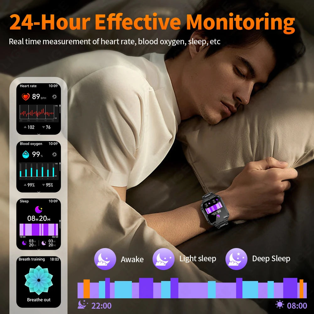 LIGE New 1.95" HD Screen Smart Watch Men 500mAh Big Battery Outdoor Sports Man Watches BT Call Smartwatch With Electronic Heater