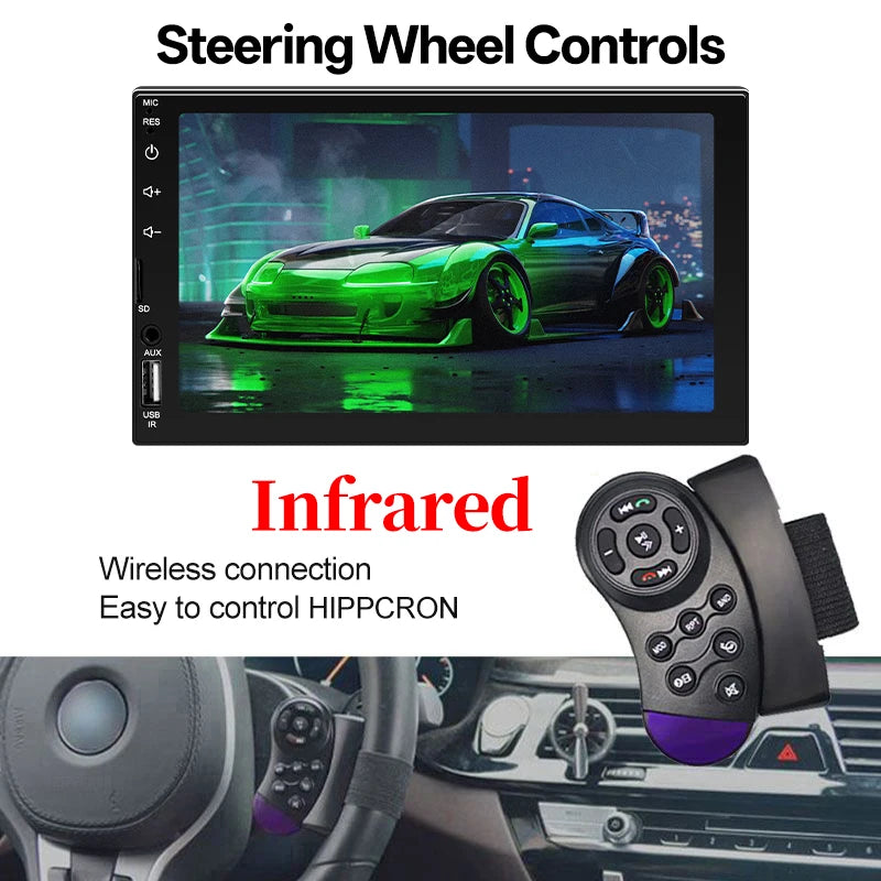 Hippcron 7" Car Radio 2Din Multimedia MP5 Player Wired Carplay Android AutoTouch Screen FM AUX Input Bluetooth Support Camera