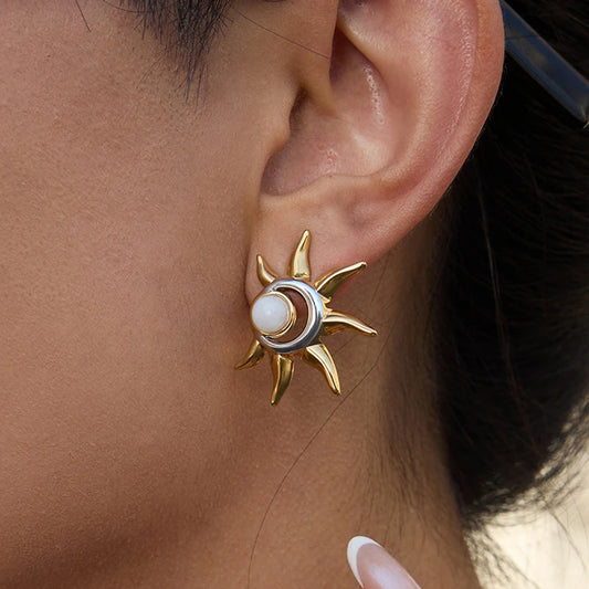 Uworld Opal Sun Pendant Earrings for Women Stainless Steel 18K Gold Color Plated Fashionable Jewelry for Everyday Wear