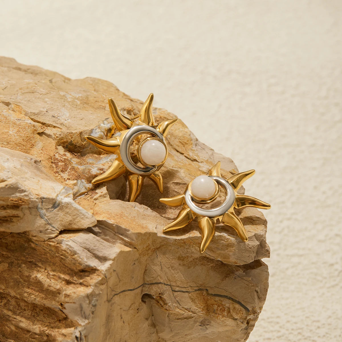 Uworld Opal Sun Pendant Earrings for Women Stainless Steel 18K Gold Color Plated Fashionable Jewelry for Everyday Wear
