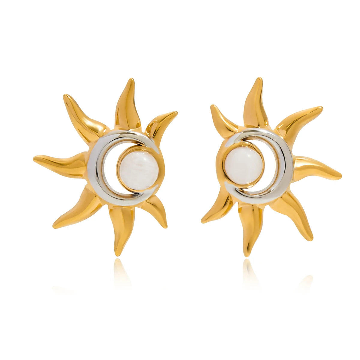 Uworld Opal Sun Pendant Earrings for Women Stainless Steel 18K Gold Color Plated Fashionable Jewelry for Everyday Wear