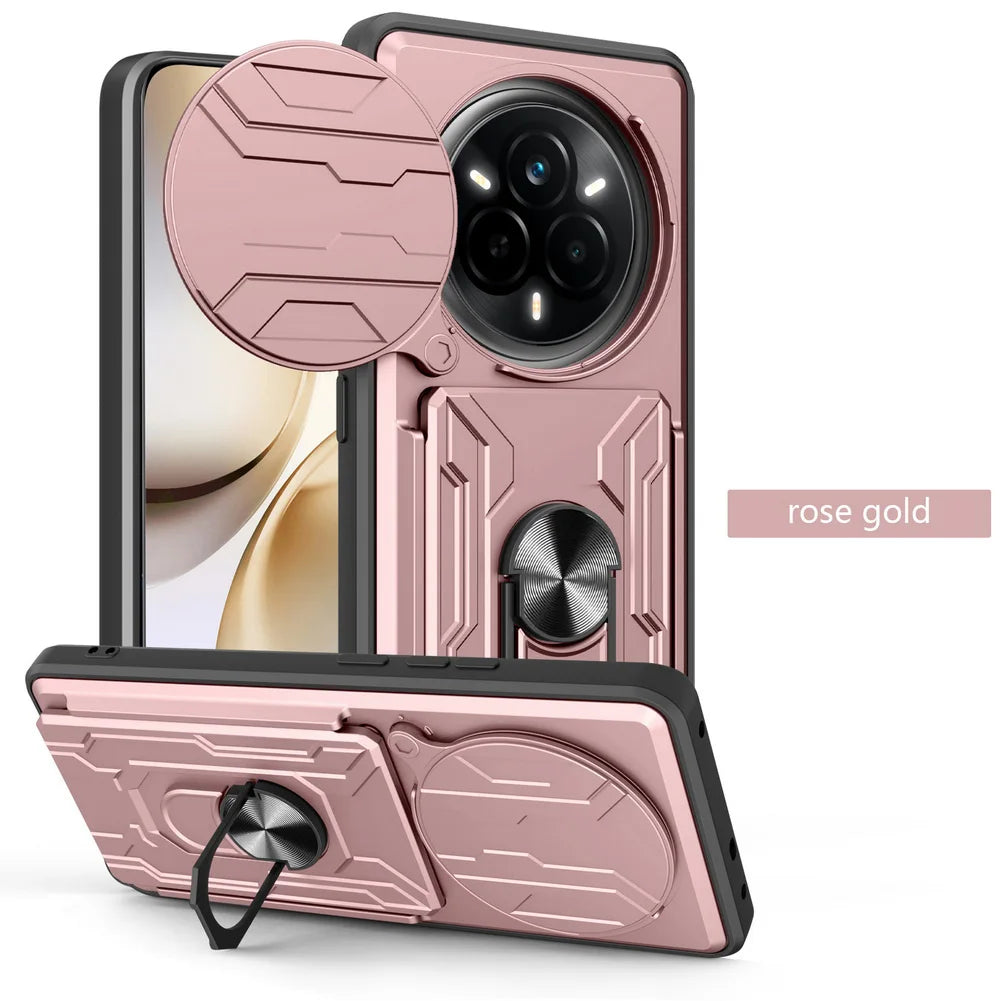 Card Storage Slot Camera Protect case for Realme 14 Pro + realme 13 Pro Armor Hybrid Ring Cover