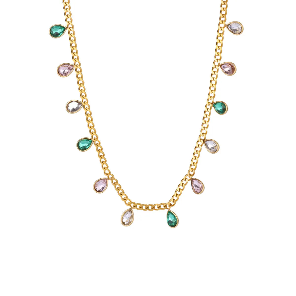 Colored Zircon Waterdrop Necklace For Women Stainless Steel Gold Color Chain Choker Necklace Luxury Jewelry collares para mujer