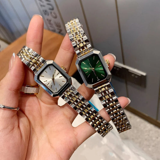 Fashion Brand Wrist Watches Women Girl Ladies Pretty 23mm Rectangle Style Dial Steel Metal Band Quartz Luxury Clock R211