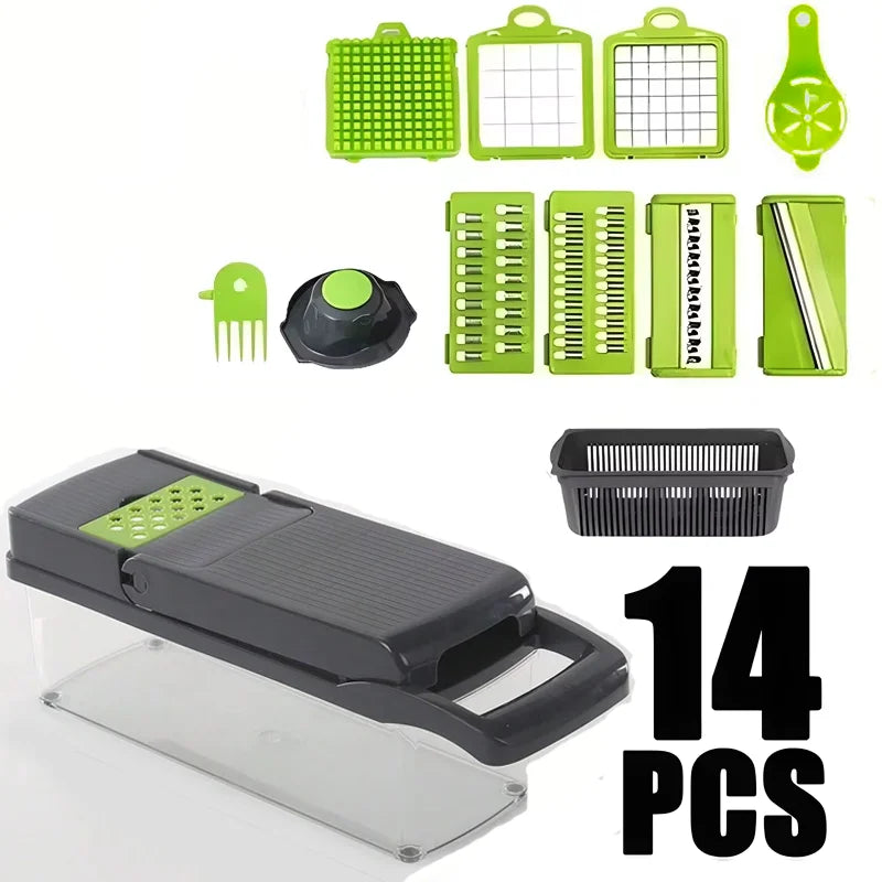 14/16-in-1 Vegetable Chopper Food Slicer Grater Carrot Tomato Cheese Onion Shredder Kitchen Utensil for Meal Prep & Cooking