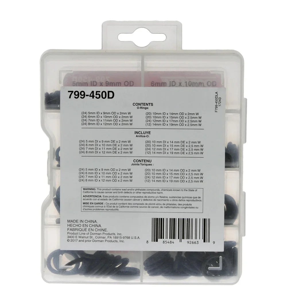 799-450D O-Ring Assortment Rubber Set 172 Pieces Durable Replacement Seals Vehicle Repairs Reliable Quality