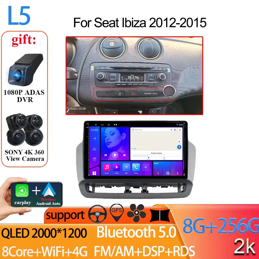 Android Auto Radio Car For Seat Ibiza 2012-2015 GPS Navigation QLED Touch Screen Multimedia Video Player 5G WIFI BT No 2din DVD