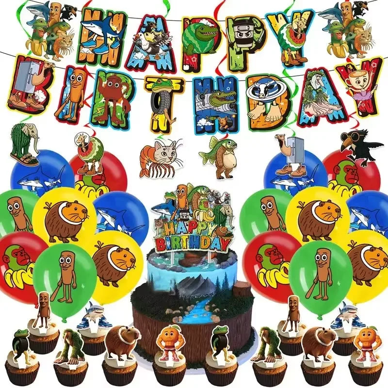 Italian Brainrot Birthday Party Decoration Tung Tung Sahur Tralalelo Tralala Balloon Sticker Cup Plate for Party Favor Supplies