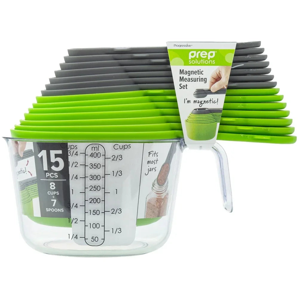 15 Piece Magnetic Measuring Cups Spoons Set Kitchen Tools BPA Free Dishwasher Safe Compact Storage
