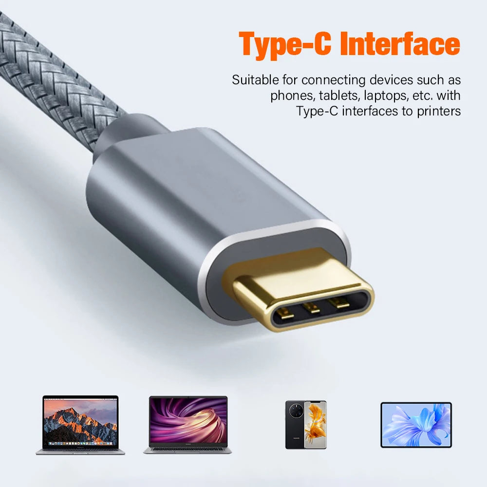 1m 2m 3m USB C to USB B 2.0 Printer Cable Braided Printer Scanner Laptop Computer High Speed for Epson HP Brother Huawei Xiaomi