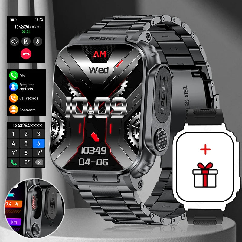 LIGE New 1.95" HD Screen Smart Watch Men 500mAh Big Battery Outdoor Sports Man Watches BT Call Smartwatch With Electronic Heater
