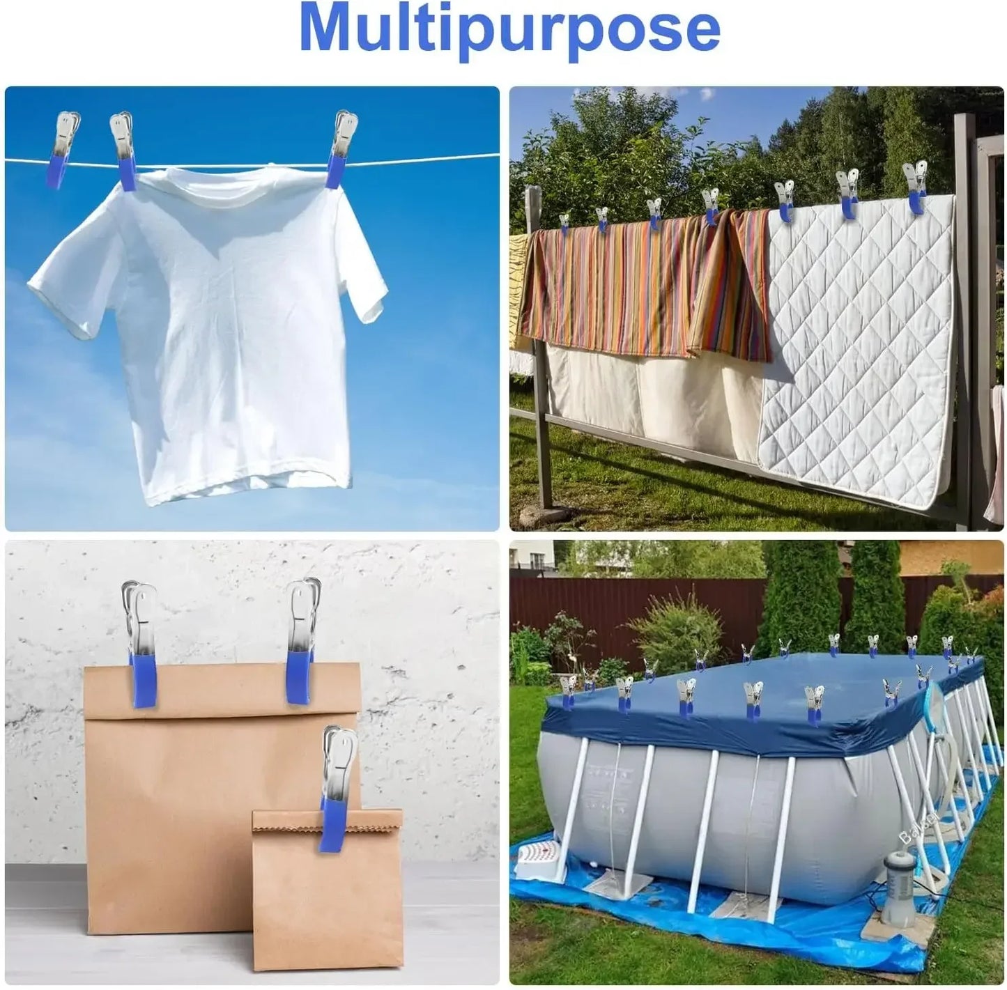 6/12Pcs Pool Cover Clips Stainless Steel Pool Cover Clamps For Above Ground Swimming Pool Wind Guard Clip Black Blue