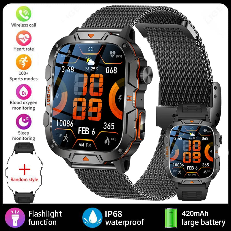 2025 New Smart Watch for Men Bluetooth Call Fitness Tracker LED Flashlight 3ATM Waterproof Sport Smartwatch for Android iOS