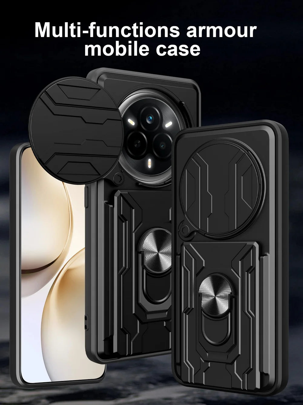 Card Storage Slot Camera Protect case for Realme 14 Pro + realme 13 Pro Armor Hybrid Ring Cover