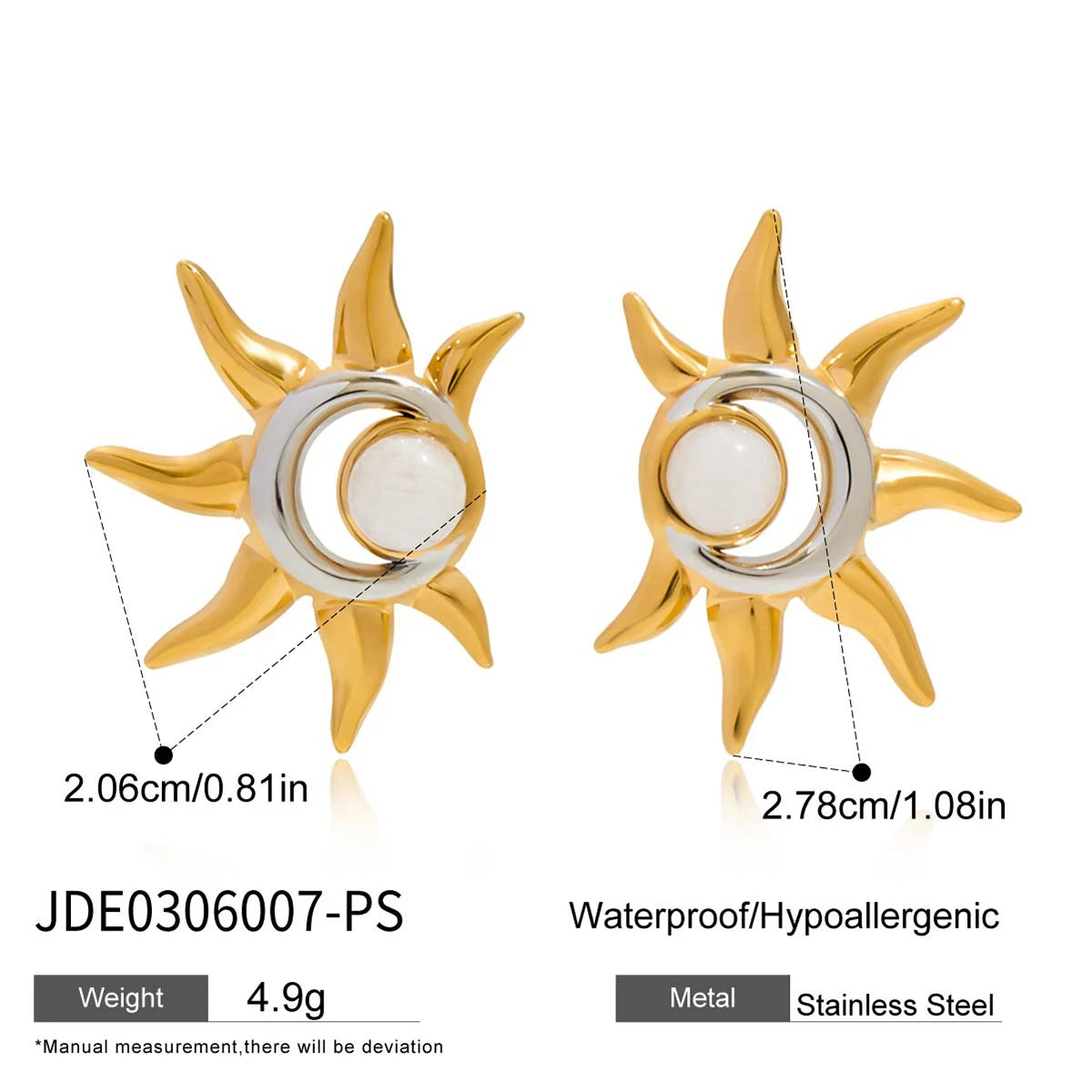 Uworld Opal Sun Pendant Earrings for Women Stainless Steel 18K Gold Color Plated Fashionable Jewelry for Everyday Wear