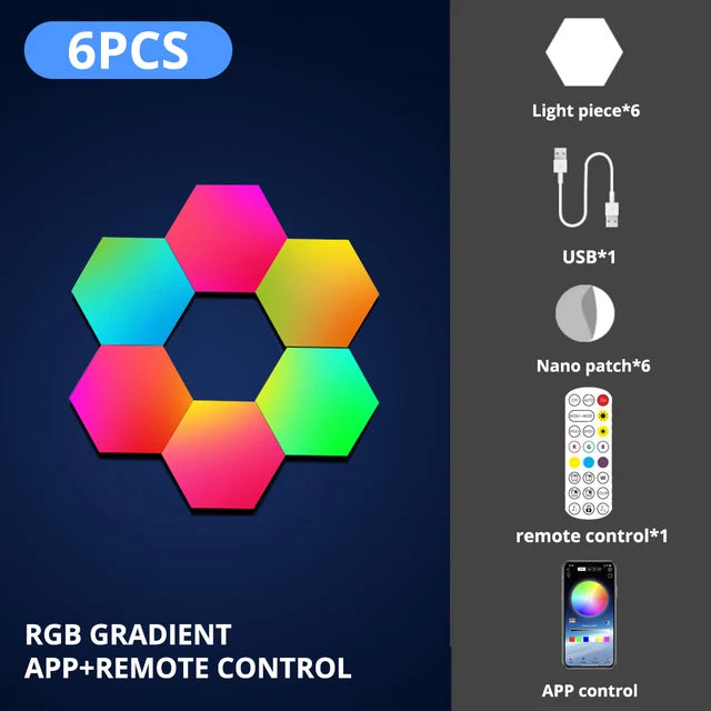 Smart LED RGB Wall Lamp Hexagonal Quantum Night Light - APP & Bluetooth Control Creative Home Decorative Lighting for Room