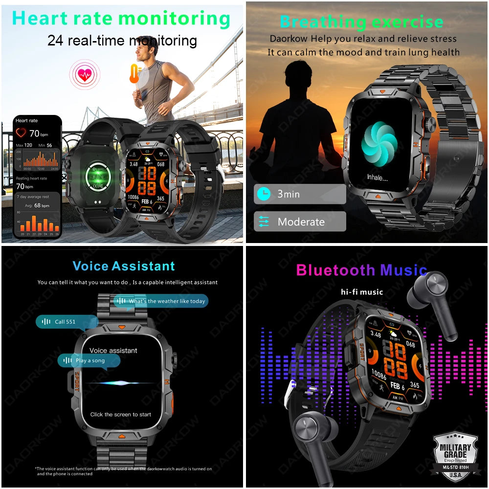 2025 New Smart Watch for Men Bluetooth Call Fitness Tracker LED Flashlight 3ATM Waterproof Sport Smartwatch for Android iOS