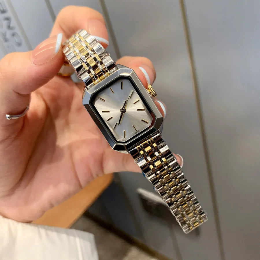 Fashion Brand Wrist Watches Women Girl Ladies Pretty 23mm Rectangle Style Dial Steel Metal Band Quartz Luxury Clock R211
