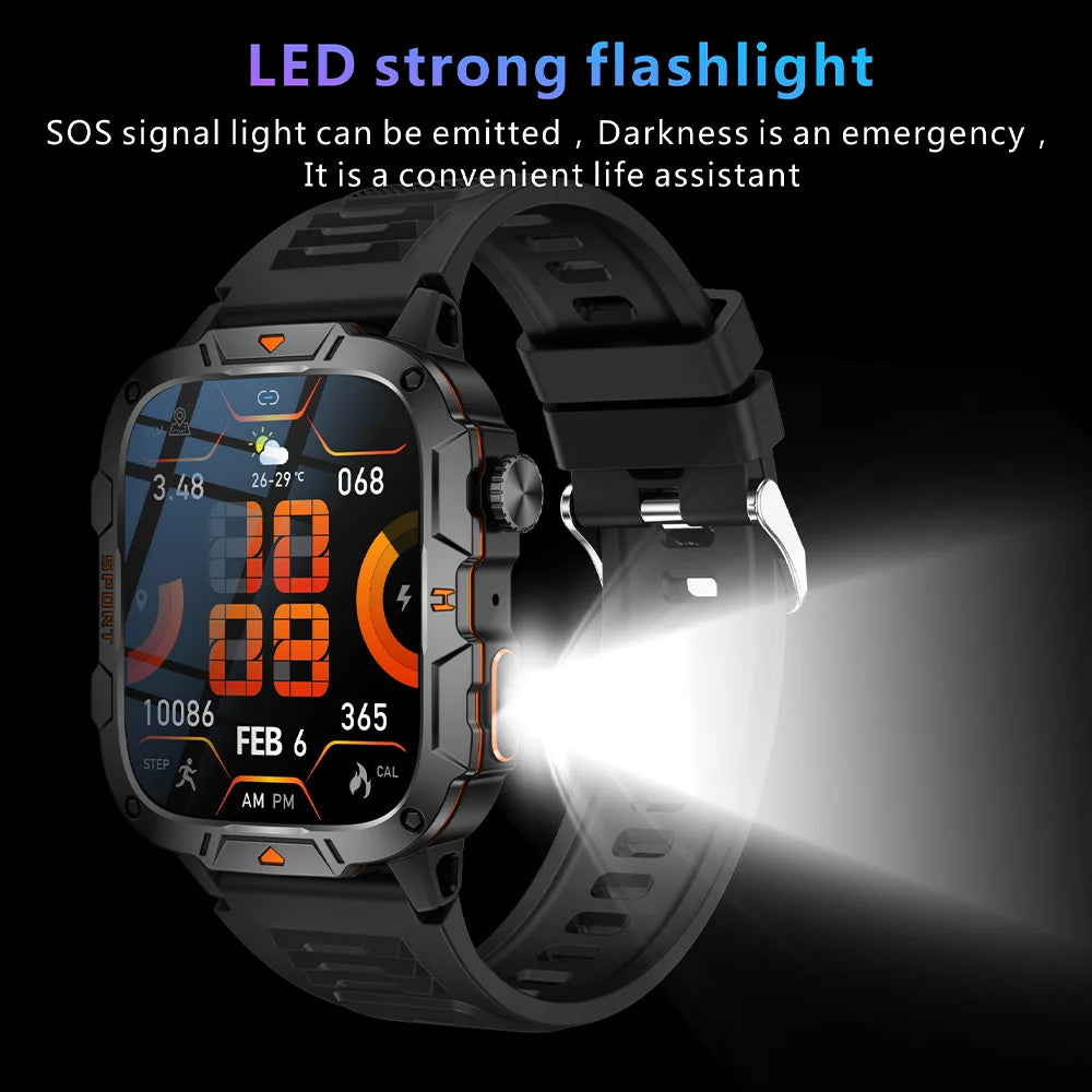 2025 New Smart Watch for Men Bluetooth Call Fitness Tracker LED Flashlight 3ATM Waterproof Sport Smartwatch for Android iOS