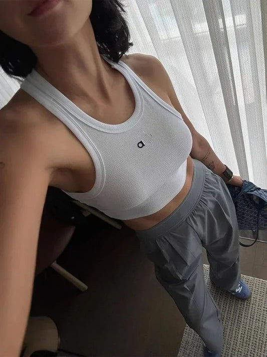 Summer Women Tanks Top Cotton White Slim Yoga Fitness Sports Vest Sleeveless Camis Breathable Gym Golf Pilates Crop Tops Women