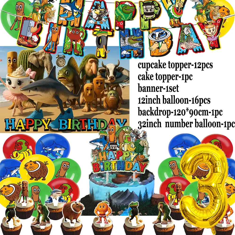 Italian Brainrot Birthday Party Decoration Tung Tung Sahur Tralalelo Tralala Balloon Sticker Cup Plate for Party Favor Supplies