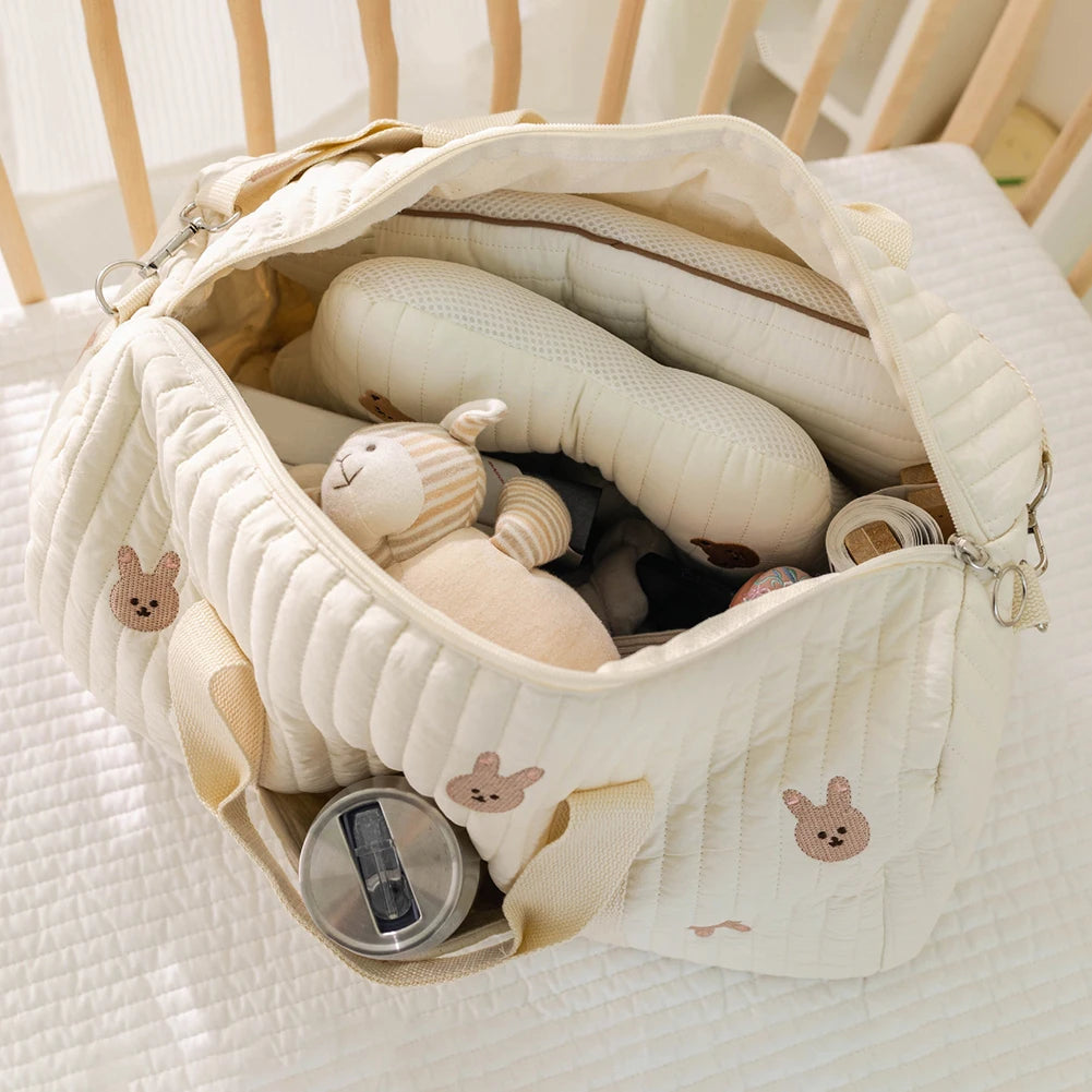 Cute Cartoon Baby Diaper Bag Embroidered Nappy Organizer with Zipper Unisex Mom Tote Storage Bag for Travel and Daily Use