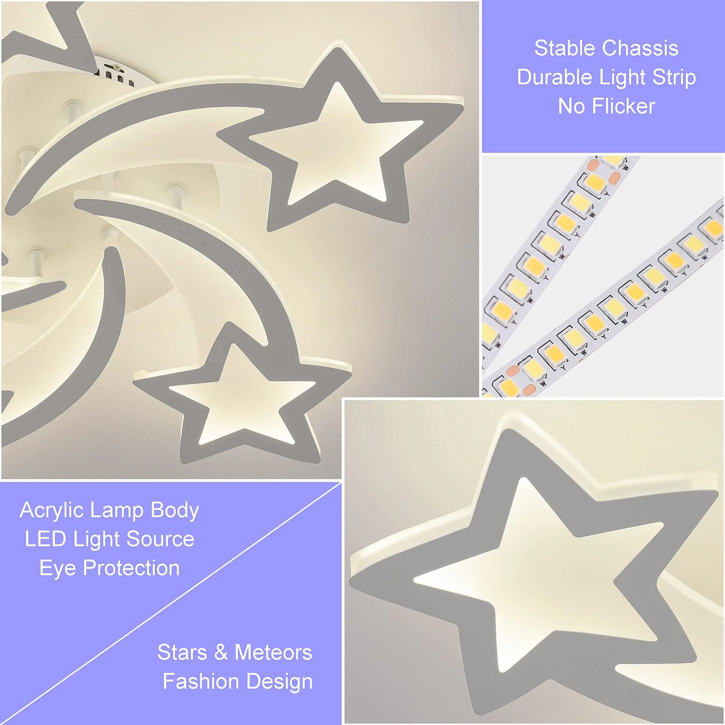 Smart Dimmable LED Ceiling Light APP Control Chandelier for Living Room Star Acrylic Lamp Remote Control Flush Mount for Bedroom