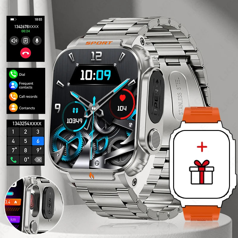 LIGE New 1.95" HD Screen Smart Watch Men 500mAh Big Battery Outdoor Sports Man Watches BT Call Smartwatch With Electronic Heater