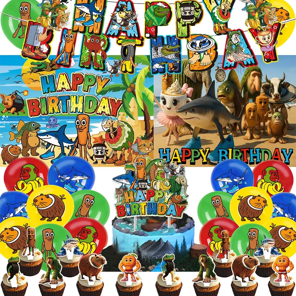 Italian Brainrot Birthday Party Decoration Tung Tung Sahur Tralalelo Tralala Balloon Sticker Cup Plate for Party Favor Supplies