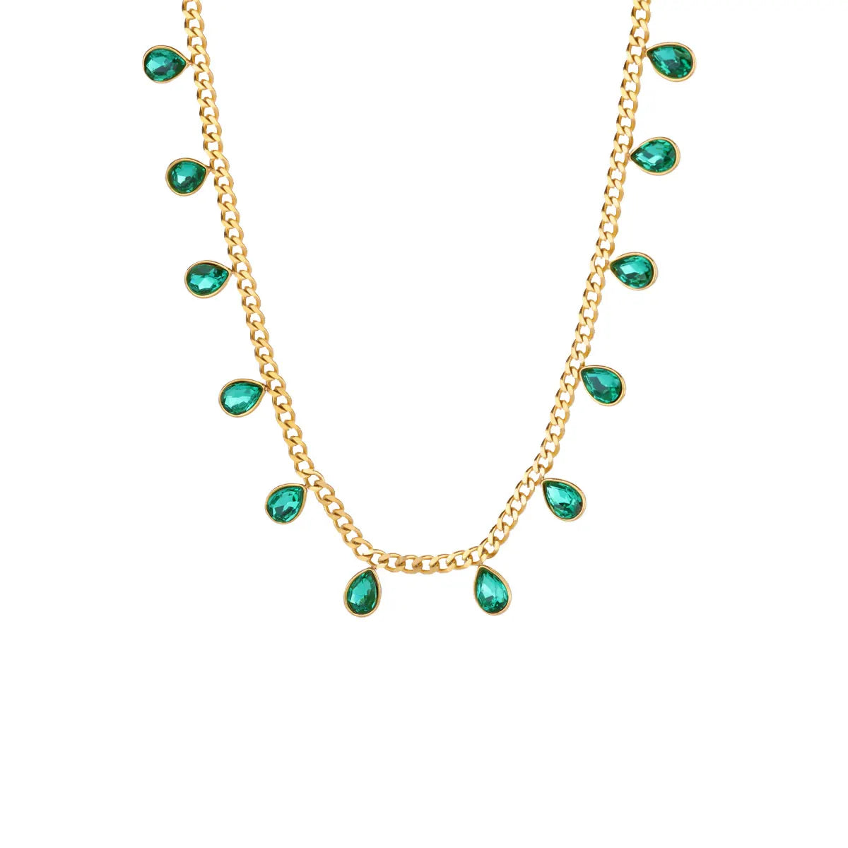Colored Zircon Waterdrop Necklace For Women Stainless Steel Gold Color Chain Choker Necklace Luxury Jewelry collares para mujer