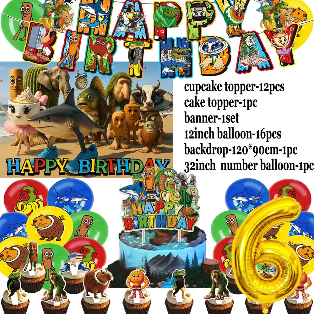 Italian Brainrot Birthday Party Decoration Tung Tung Sahur Tralalelo Tralala Balloon Sticker Cup Plate for Party Favor Supplies