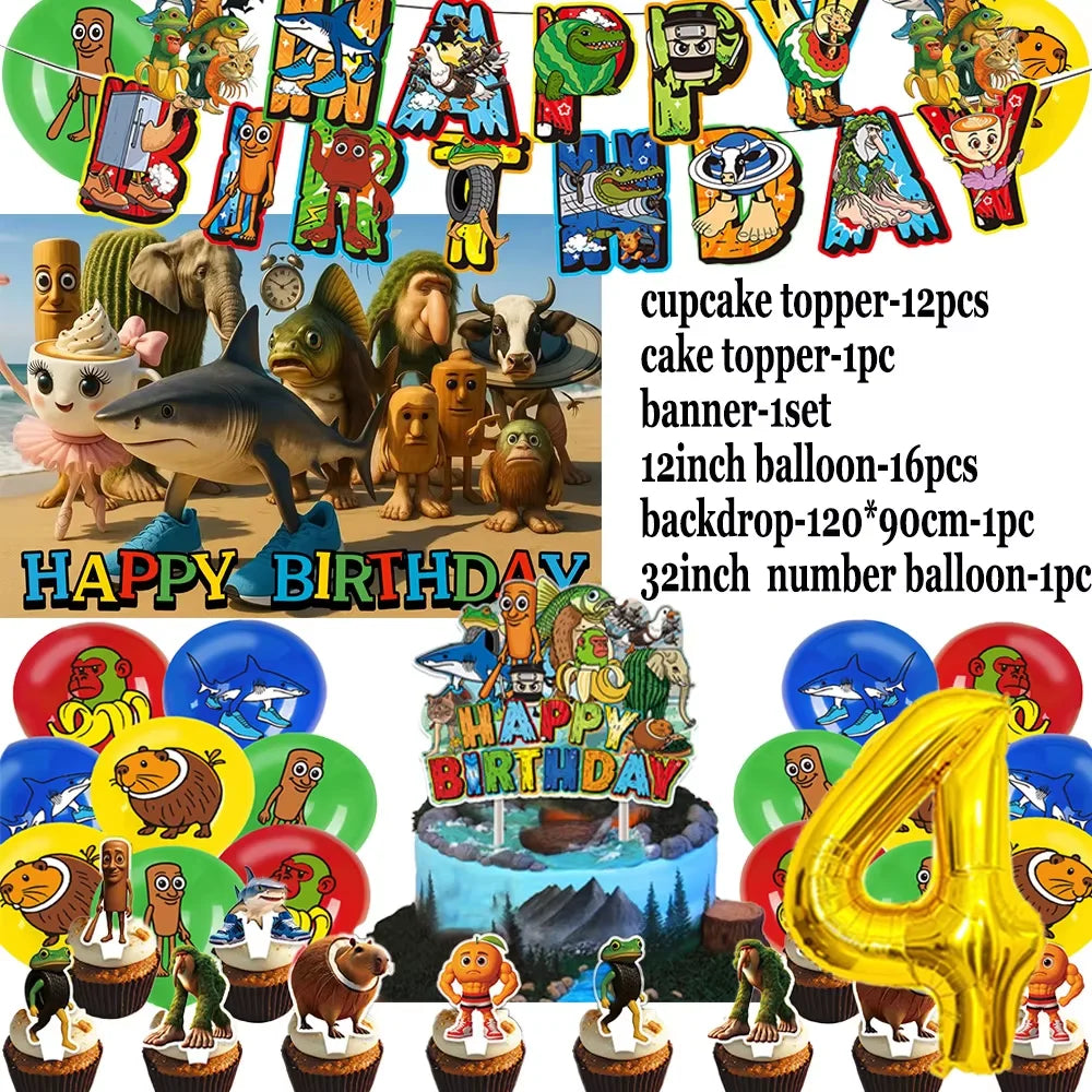 Italian Brainrot Birthday Party Decoration Tung Tung Sahur Tralalelo Tralala Balloon Sticker Cup Plate for Party Favor Supplies