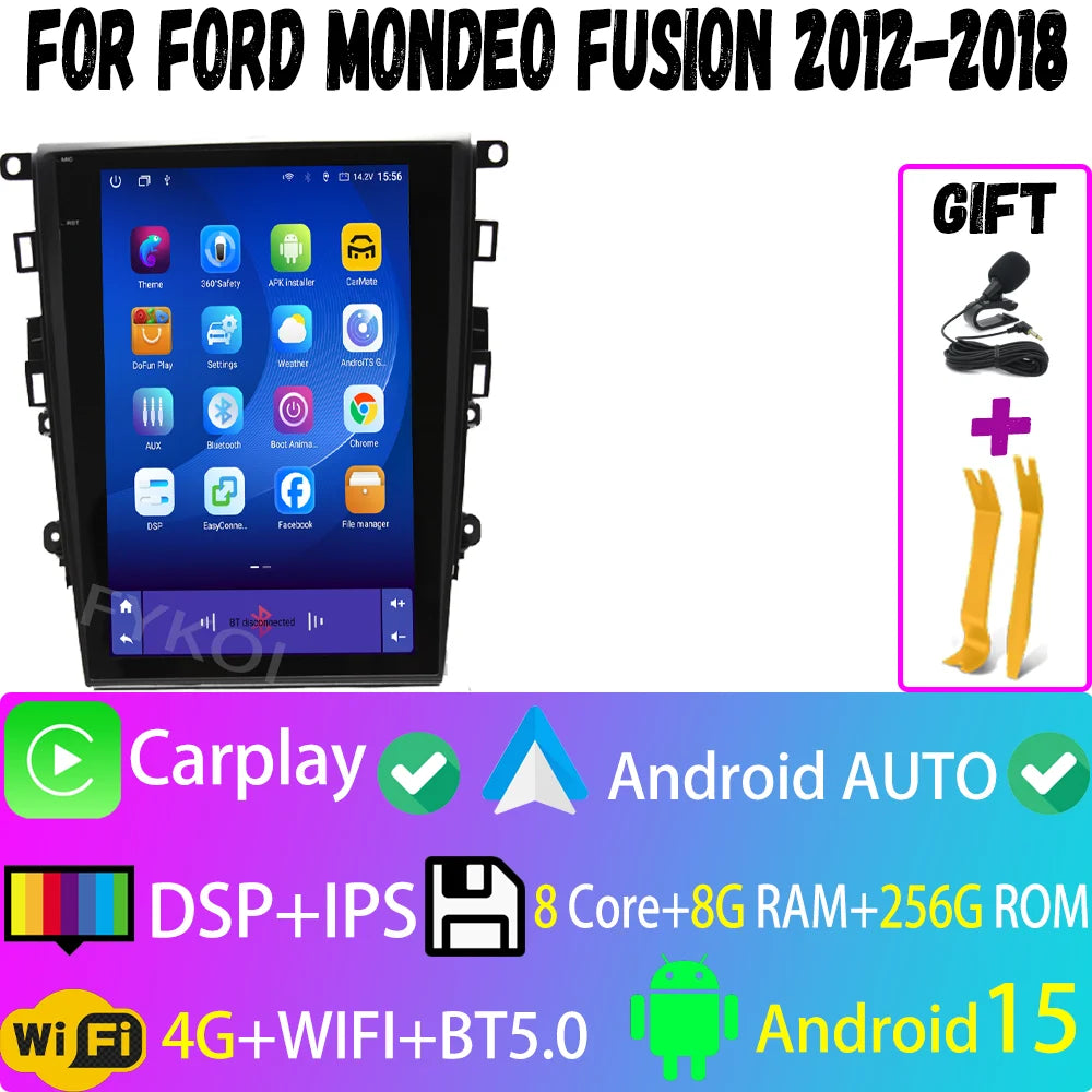 12.1" Android 15 For Ford Mondeo Fusion 2012-2018 Video Player Car Intelligent Systems Carplay Screen GPS Navigation Head Unit