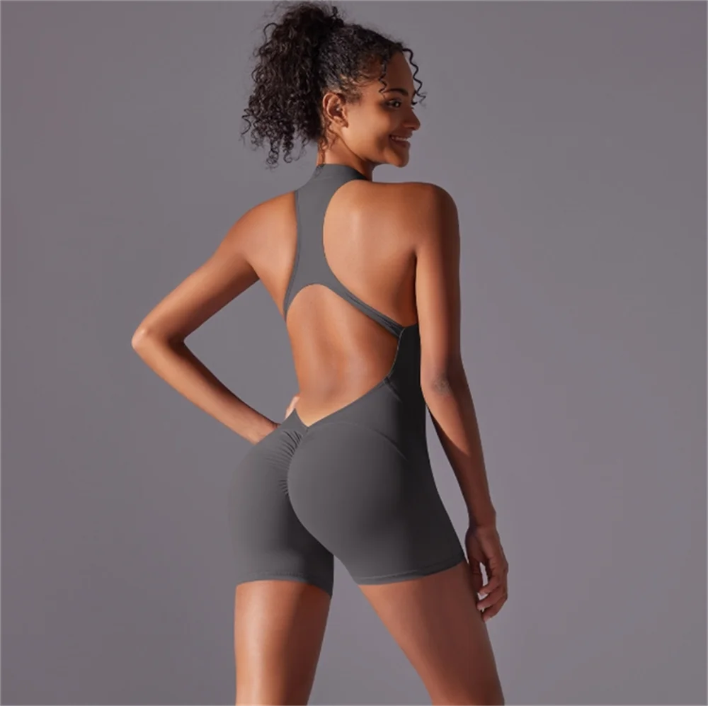 High intensity exercise back yoga set, quick drying wrinkle removal, hip lifting, tight fitting jumpsuit, zipper beauty, nude fe